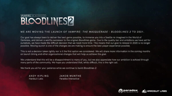 Vampire: The Masquerade — Bloodlines 2 — Delay